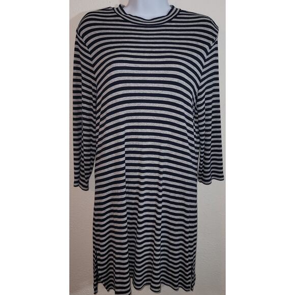 Zenergy By Chico's Black Gray Strip A-Line Mini Dress 2 Large 3/4 Sleeves - Picture 1 of 5